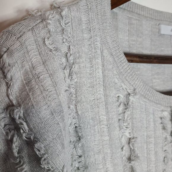 Harper Lane Grey Fringe Lightweight Cotton Blend Sweater Womens Medium - Picture 3 of 6